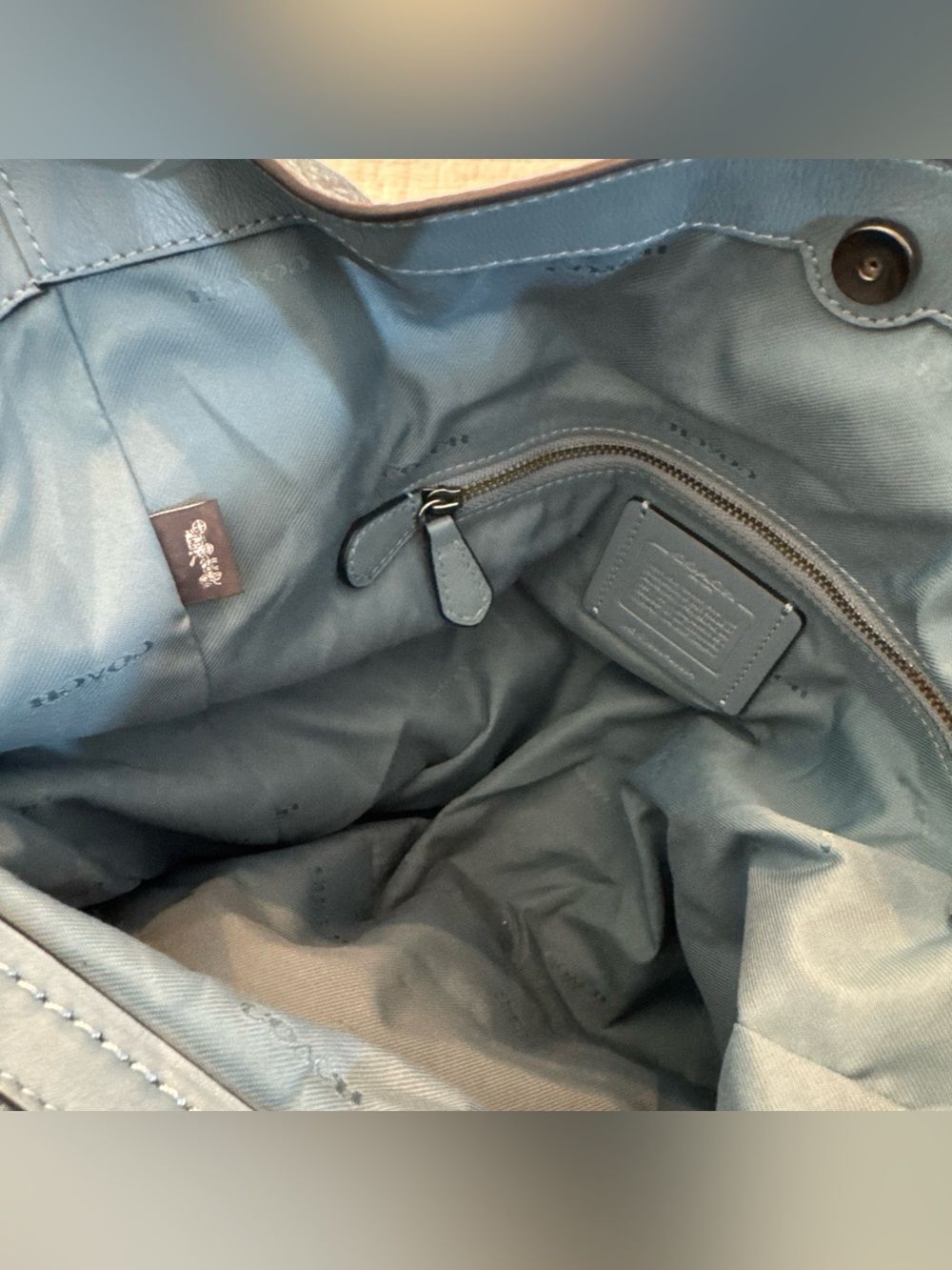 Coach Edie 42 Buffalo-Embossed Mixed Leathers Blue Large Shoulder Bag - Picture 8 of 16